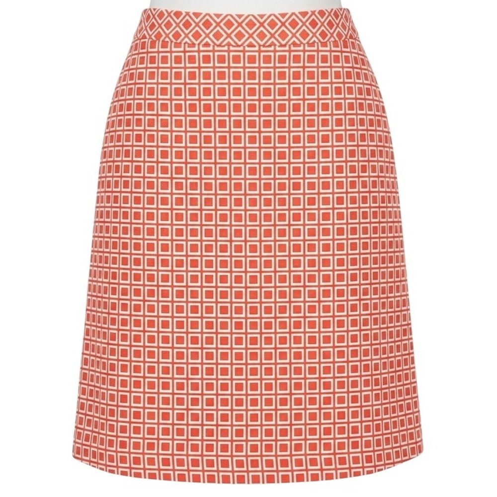 Trina Turk Orange White Geometric Square A-Line Skirt Size 8 Lined Pocket